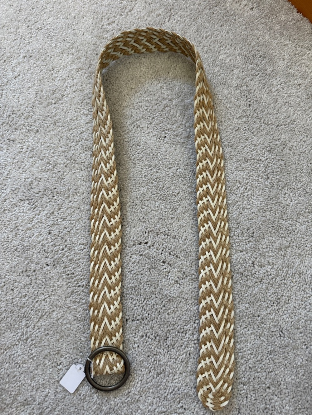 Anthropologie Braided Straw Belt in Beige and Cream with Round Buckle